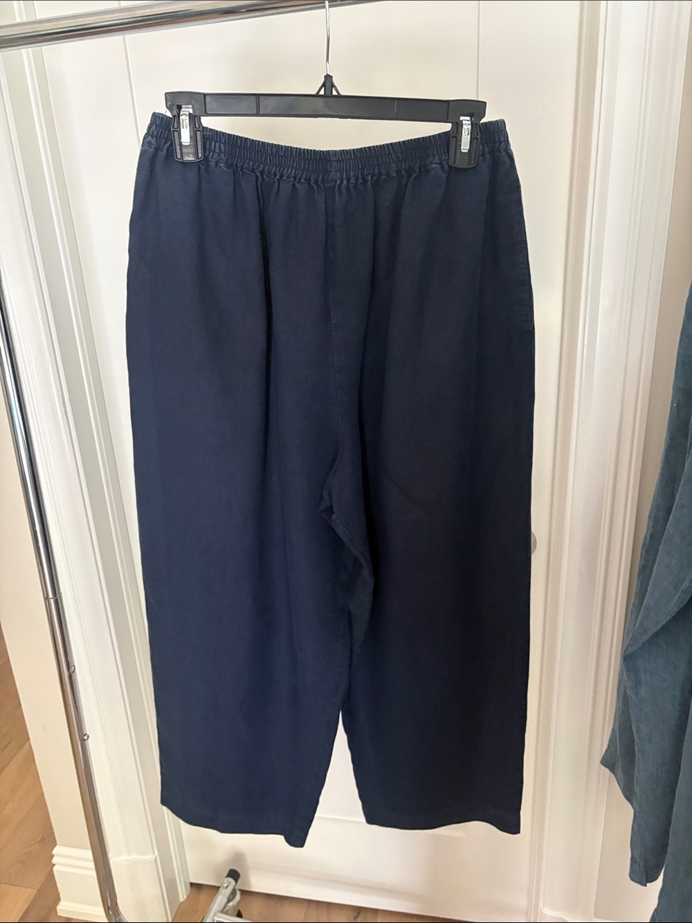 eskandar Navy Wide-Leg Elastic-Waist Pants